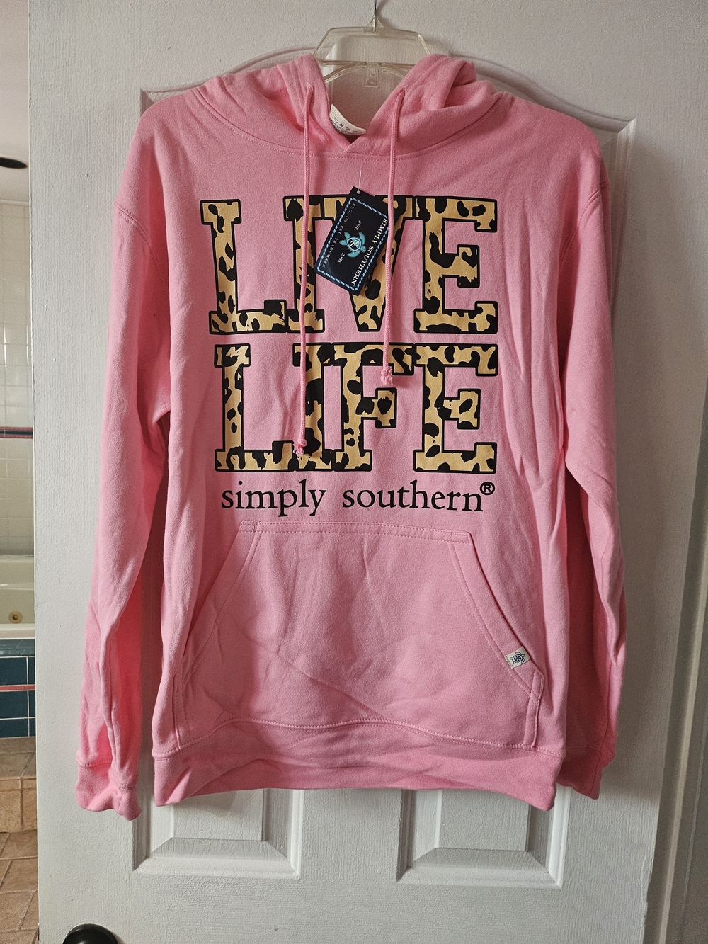 Simply Southern Pink Hoodie with Leopard Lettering
